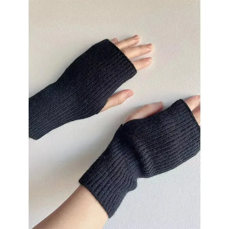 Women's Soft Wool Half-Finger Gloves - Warm Winter Knit Mittens