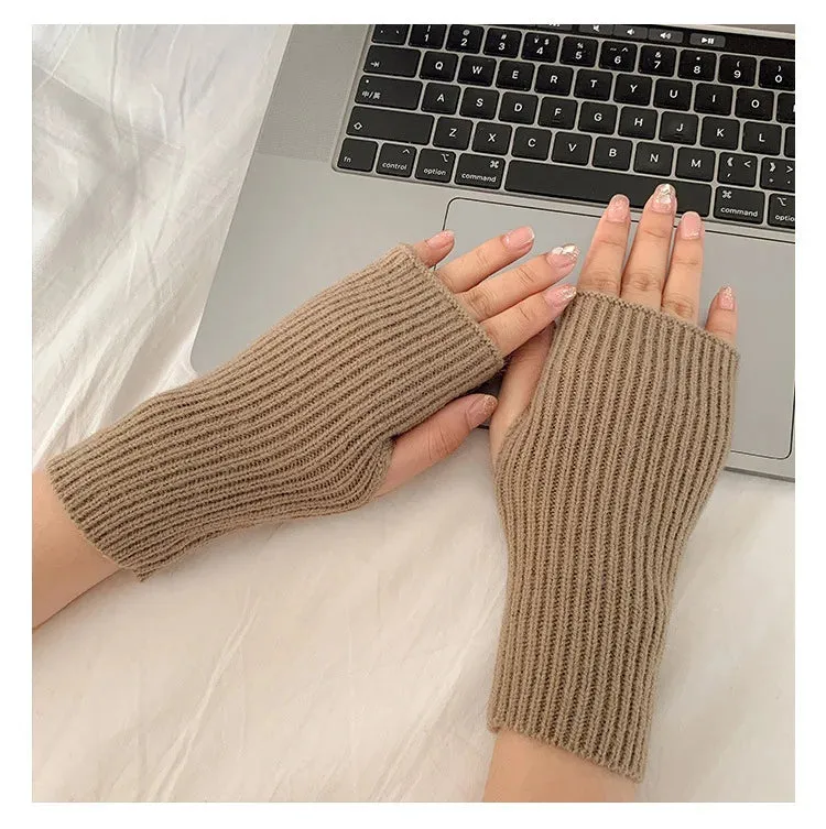 Women's Soft Wool Half-Finger Gloves - Warm Winter Knit Mittens